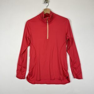 Title Nine 9 Paradigm‎ Bright Coral Half Zip Pockets Ruched Jacket Womens Medium